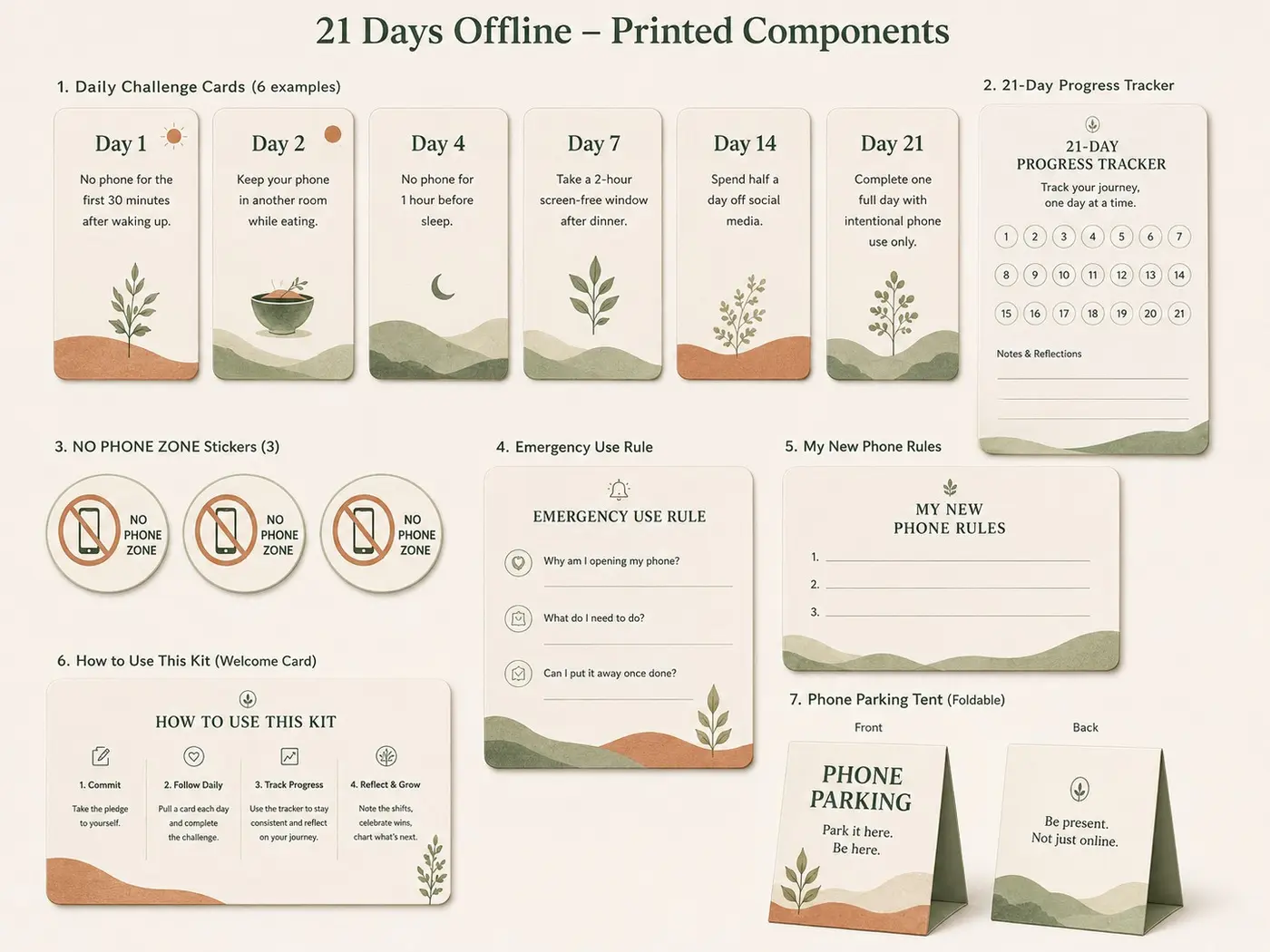 Printed components included in the 21-Day Digital Detox Kit
